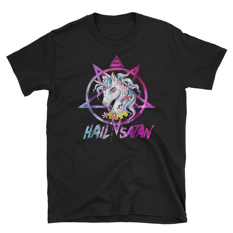 Image of Unicorn Hail Satan Death Metal Rainbow Short-Sleeve Unisex T-Shirt