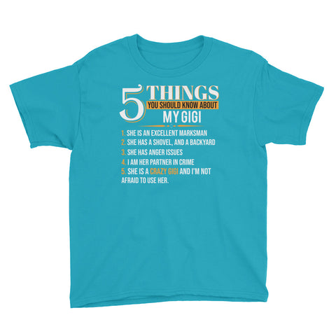 Image of Personalized 5 Things You Should Know About My GiGi Youth Short Sleeve T-Shirt, Funny GiGi Gift For Kids