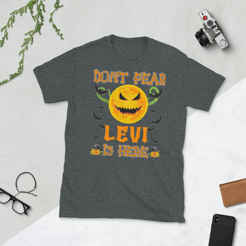 Image of Don't Fear LEVI Is Here Halloween Pumpkin Moon Short-Sleeve Unisex T-Shirt