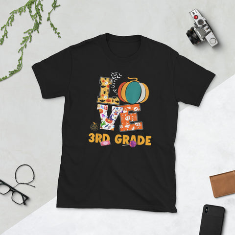 Image of Halloween Love 3rd Grade Teacher Gift Short-Sleeve Unisex T-Shirt