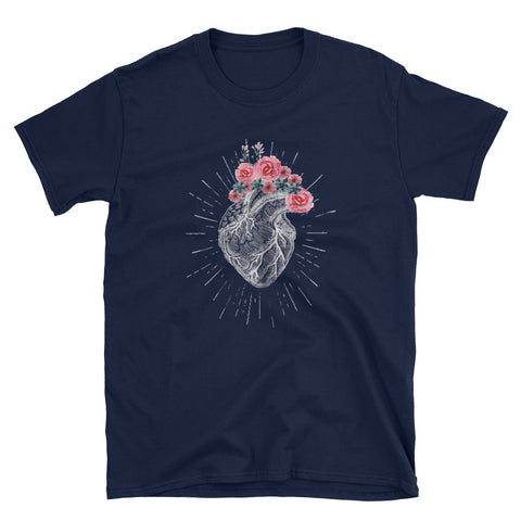 Image of Anatomical Heart - Human heart with flowers Short-Sleeve Unisex T-Shirt