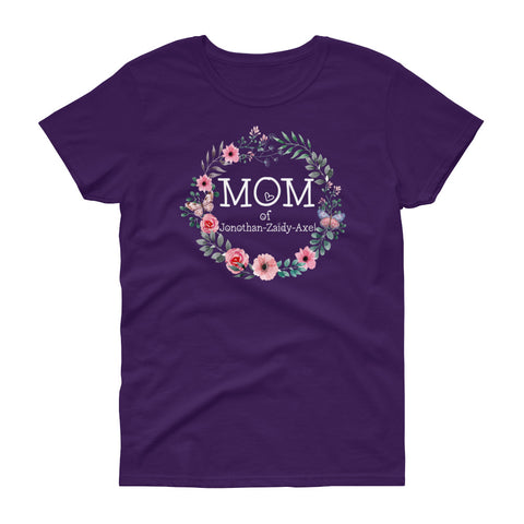 Image of Personalized Mom Of Kids Names Ladies Heavy Cotton Short Sleeve T-Shirt, Mother's Day Gift For Mom