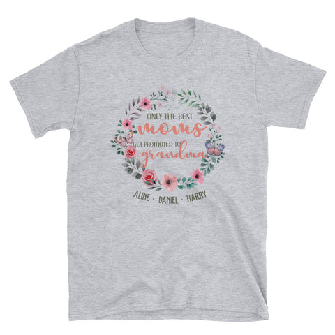Image of Personalized Kids Names Only The Best Mom Get Promoted To Grandma Unisex Softstyle T-Shirt, Mother's Day Gift For Grandma