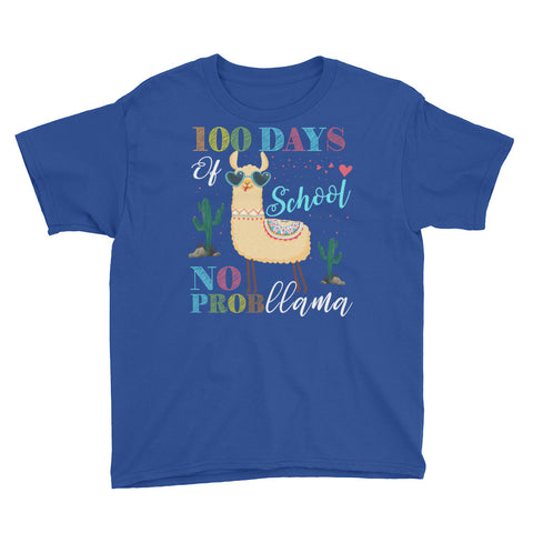 Image of 100 Days At School No Prob LLama Youth Short Sleeve T-Shirt, Funny No Problem LLama, Back To School Shirt For Kids