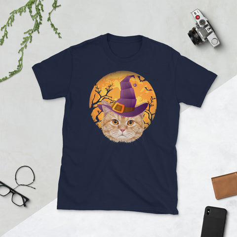 Image of British Short hair Cat Witch Moon Halloween Cat Lover Short-Sleeve Unisex T-Shirt