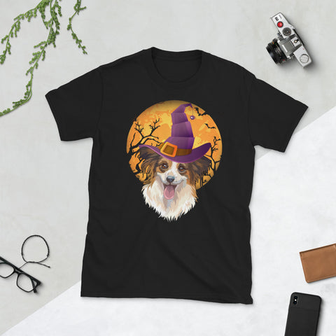Image of Papillon Witch Moon Halloween Dog Lover Short-Sleeve Unisex T-Shirt