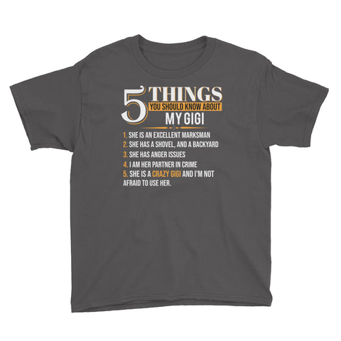 Image of Personalized 5 Things You Should Know About My GiGi Youth Short Sleeve T-Shirt, Funny GiGi Gift For Kids