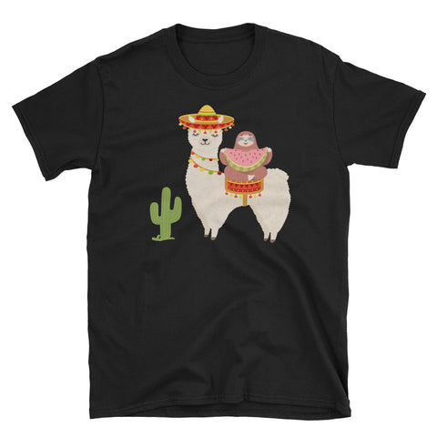 Image of Sloth Ride A Llama Desert Short-Sleeve Unisex T-Shirt, Funny Graphic Tee, Llama Lover, Sloth Lover Shirt