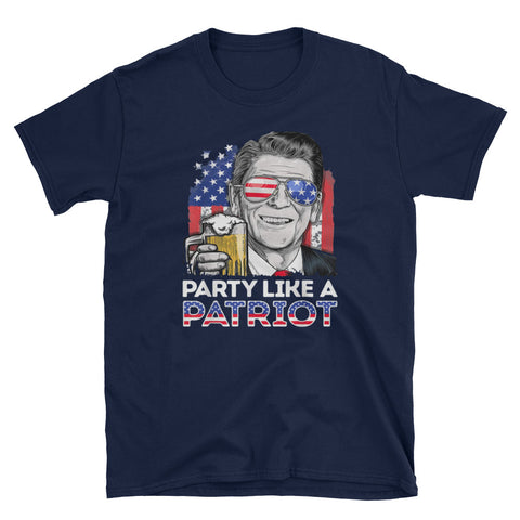 Image of Reagan Ronald Party Like A Patriot 4th of July Short-Sleeve Unisex T-Shirt
