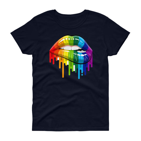 Image of Lgbt Gay Homosexual Lesbian Rainbow Lips Pride Women's short sleeve t-shirt, Lgbt Pride Month Women Shirt