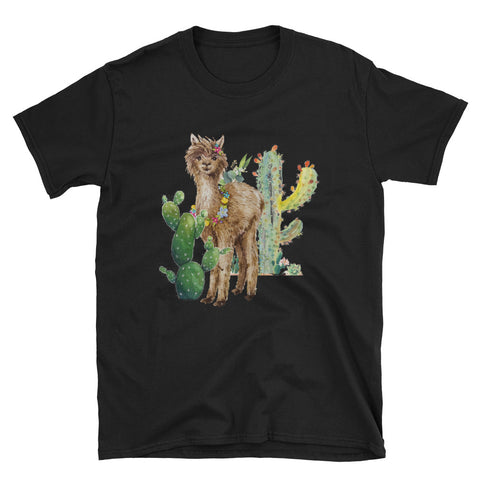 Image of Alpaca Cactus Desert Short-Sleeve Unisex T-Shirt / Funny Alpaca / Desert Shirt / Cactus Shirt