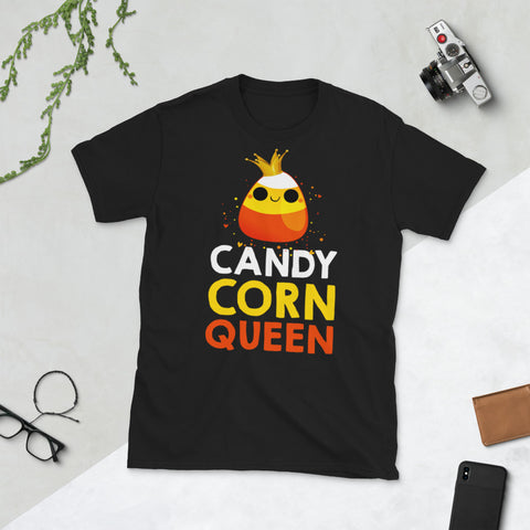 Image of Candy Corn Queen Cute Halloween Kawaii Crown Short-Sleeve Unisex T-Shirt