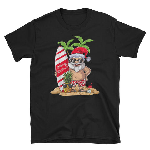 Image of Christmas in July Santa Hawaiian Surfing Short-Sleeve Unisex T-Shirt