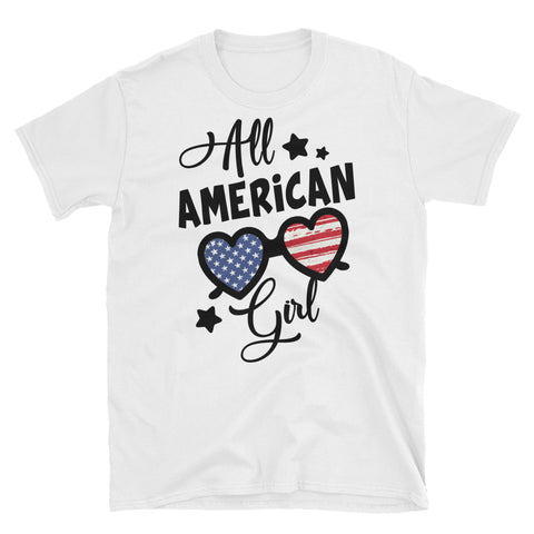 Image of All American Girl US Flag 4th Of July Short-Sleeve Unisex T-Shirt, Independence Day Shirt For Women