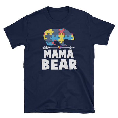 Image of Mama Bear Autism Awareness Short-Sleeve Unisex T-Shirt, World Autism Awareness Day Gift For Autism Mom, Mommy Tee