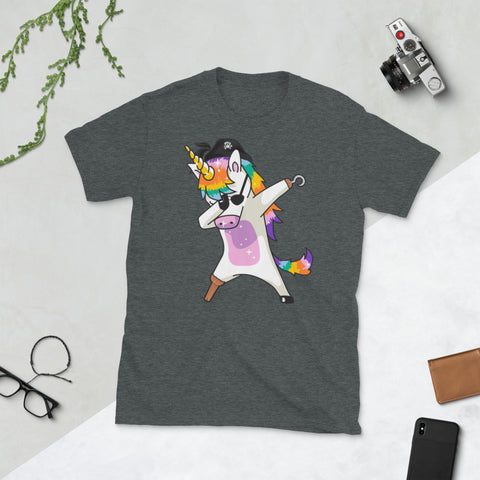 Image of Dabbing Unicorn Pirate Funny Halloween Costume Short-Sleeve Unisex T-Shirt