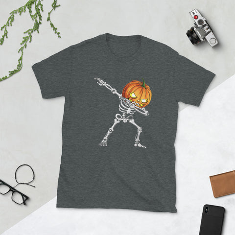 Image of Dabbing Skeleton Pumpkin Halloween Tees Short-Sleeve Unisex T-Shirt