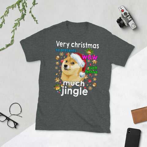 Image of Christmas Doge Meme Very Christmas Gift For Dog Lover Short-Sleeve Unisex T-Shirt