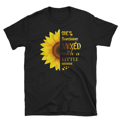 Image of She's Sunshine Mixed With A Little Hurricane Sunflower Short-Sleeve Unisex T-Shirt, Funny Sunflower T-shirt For Women