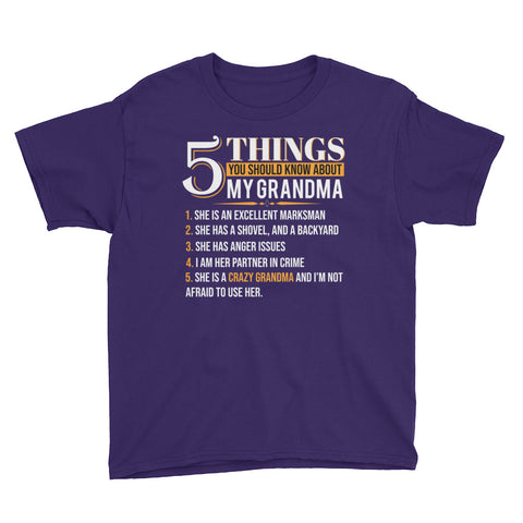 Image of Personalized 5 Things You Should Know About My Grandma Youth Short Sleeve T-Shirt, Funny Grandma Gift For Kids
