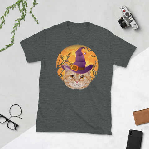 Image of British Short hair Cat Witch Moon Halloween Cat Lover Short-Sleeve Unisex T-Shirt