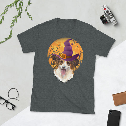 Image of Papillon Witch Moon Halloween Dog Lover Short-Sleeve Unisex T-Shirt