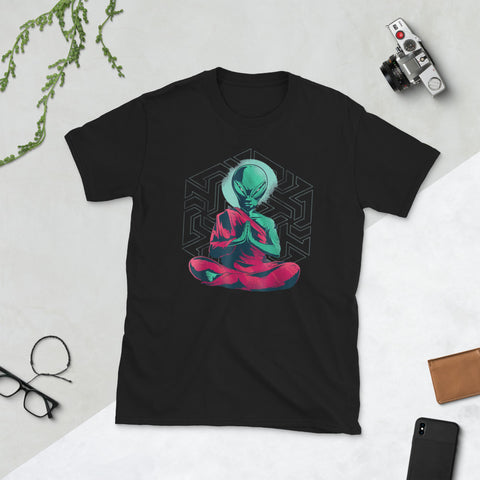 Image of Alien Buddha Monk Meditation Yoga Halloween Short-Sleeve Unisex T-Shirt