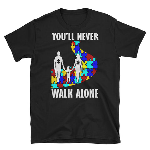 Image of You'll Never Walk Alone Unisex Softstyle T-Shirt, Autism Parent T-shirt For Autism Awareness Day