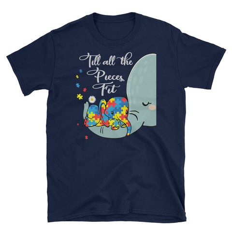 Image of Till All The Pieces Fit Short-Sleeve Unisex T-Shirt, Autism Elephant Mom Shirt, Autism Mom Shirt