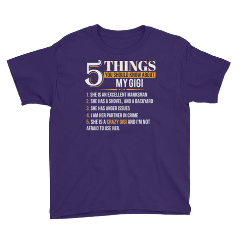 Image of Personalized 5 Things You Should Know About My GiGi Youth Short Sleeve T-Shirt, Funny GiGi Gift For Kids