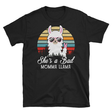 Image of Personalized Retro She's A Bad Momma LlamaShort-Sleeve Unisex T-Shirt, Cute Momma Llama, Retro Graphic Llama Tee
