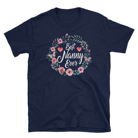 Image of Personalized Best Nanny Ever Floral Short-Sleeve Unisex T-Shirt, Mother's Day Gift For Grandma, Mom, Aunt