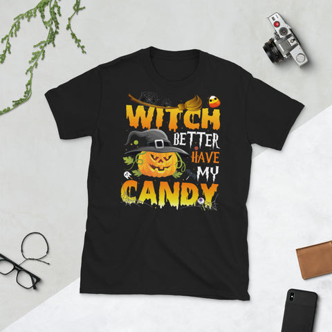 Image of Halloween Love Witch Broom Bat Candy Witch Better Have My Candy Short-Sleeve Unisex T-Shirt