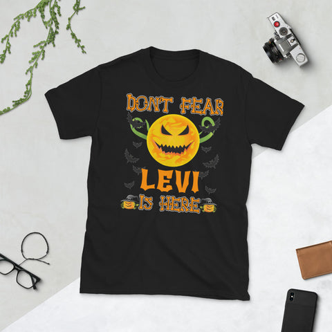 Image of Don't Fear LEVI Is Here Halloween Pumpkin Moon Short-Sleeve Unisex T-Shirt
