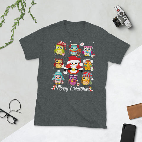 Image of Merry Christmas Owl Santa Owl Cute Christmas Short-Sleeve Unisex T-Shirt
