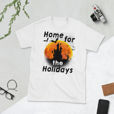 Image of Home For The Holidays Halloween Home Moon Bat Spider Short-Sleeve Unisex T-Shirt