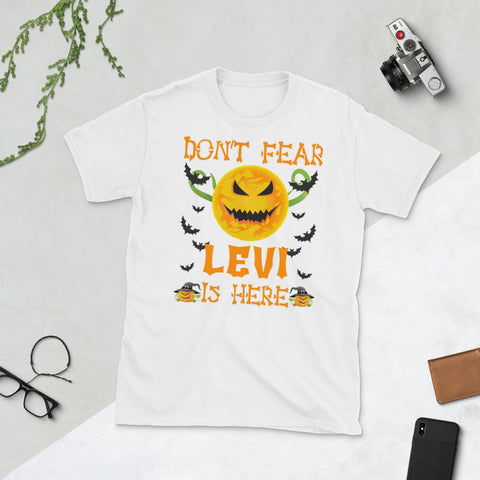 Image of Don't Fear LEVI Is Here Halloween Pumpkin Moon Short-Sleeve Unisex T-Shirt