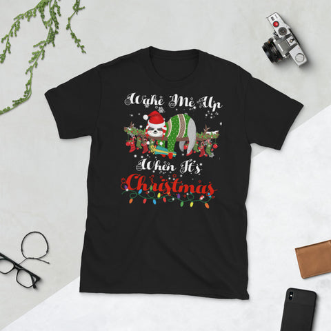 Image of Wake Me When It's Christmas Cute Sloth Christmas Short-Sleeve Unisex T-Shirt