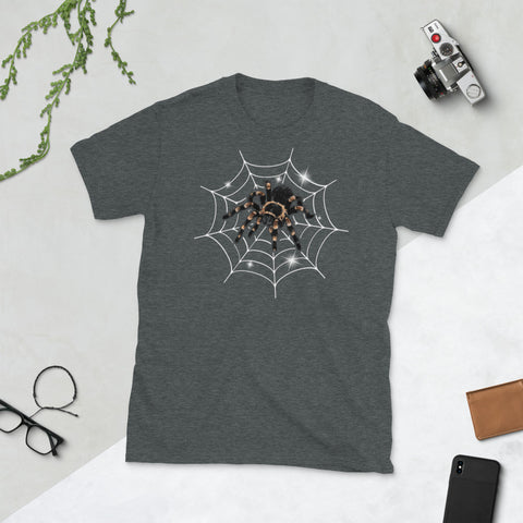Image of Happy Scary Halloween Spider Web Halloween Short-Sleeve Unisex T-Shirt