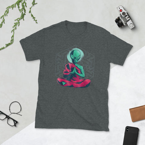 Image of Alien Buddha Monk Meditation Yoga Halloween Short-Sleeve Unisex T-Shirt