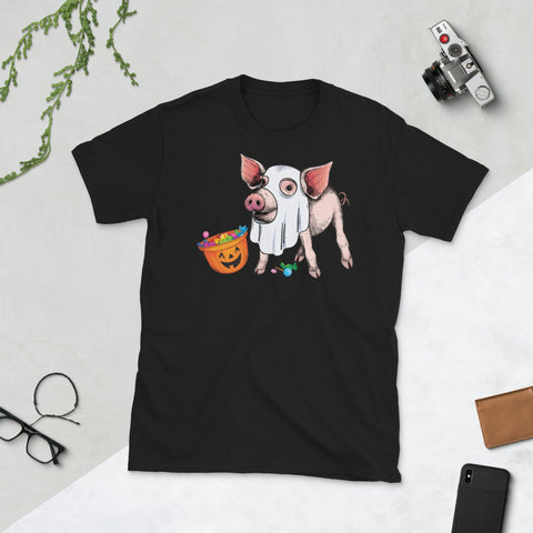 Image of Pig Ghost Halloween Funny Pig Candy Lovers Short-Sleeve Unisex T-Shirt