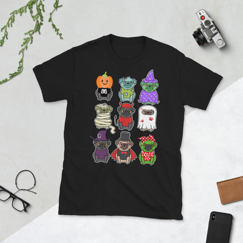 Image of Pug Halloween Costume Funny Pug Emoji Short-Sleeve Unisex T-Shirt