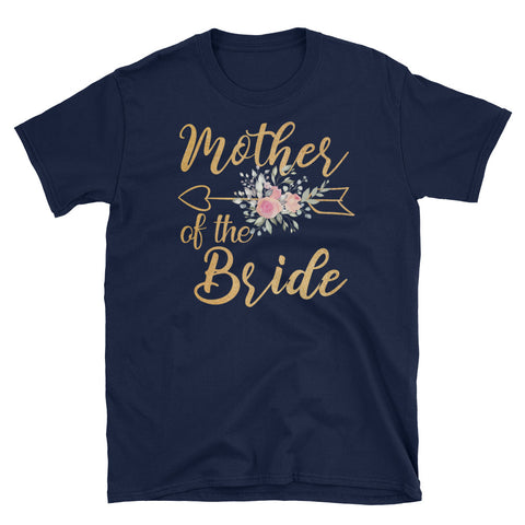Image of Mother Of The Bride Gold Floral Wedding For Mother Short-Sleeve Unisex T-Shirt, Bride Mom Shirt