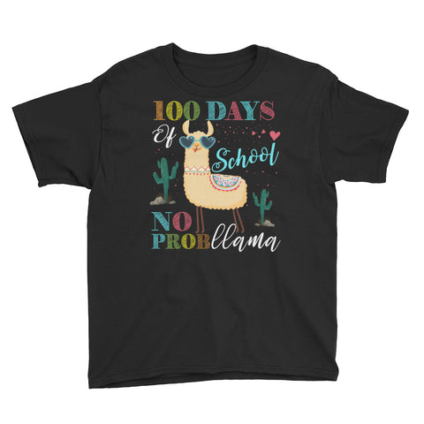 Image of 100 Days At School No Prob LLama Youth Short Sleeve T-Shirt, Funny No Problem LLama, Back To School Shirt For Kids