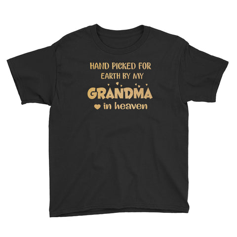 Image of Hand Picked For Earth By My Grandma In Heaven Youth Short Sleeve T-Shirt, Gift for Cute Kids