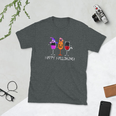 Image of Happy Hallowine T-Shirt Gift For Halloween Short-Sleeve Unisex T-Shirt