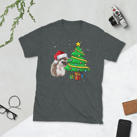 Image of Christmas Hedgehogs Tree Light Christmas Short-Sleeve Unisex T-Shirt