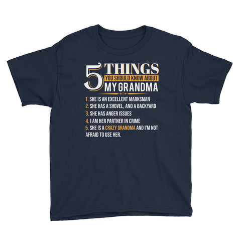 Image of Personalized 5 Things You Should Know About My Grandma Youth Short Sleeve T-Shirt, Funny Grandma Gift For Kids