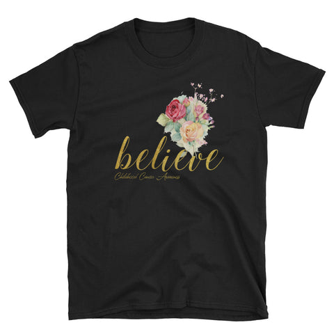 Image of Believe Childhood Cancer Awareness Short-Sleeve Unisex T-Shirt / Autism Awareness Shirt / Cancer Awareness Gift