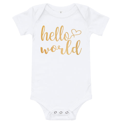 Image of Gold Hello World Newborn Outfit Hello World Bodysuit Coming Home Outfit T-Shirt, Funny Onesies Bodysuits For Kids